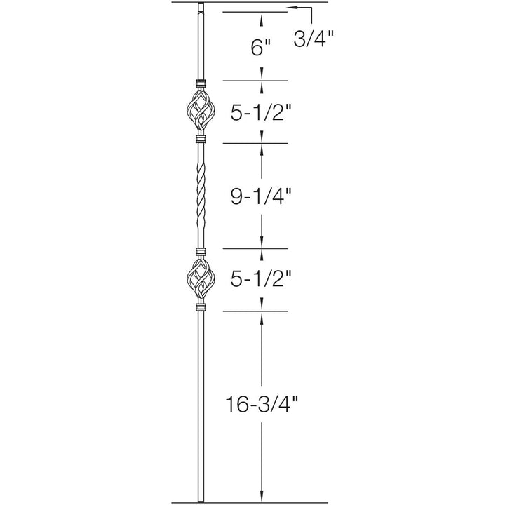 T05 | Iron Baluster | Double Basket | 1/2" x 44"