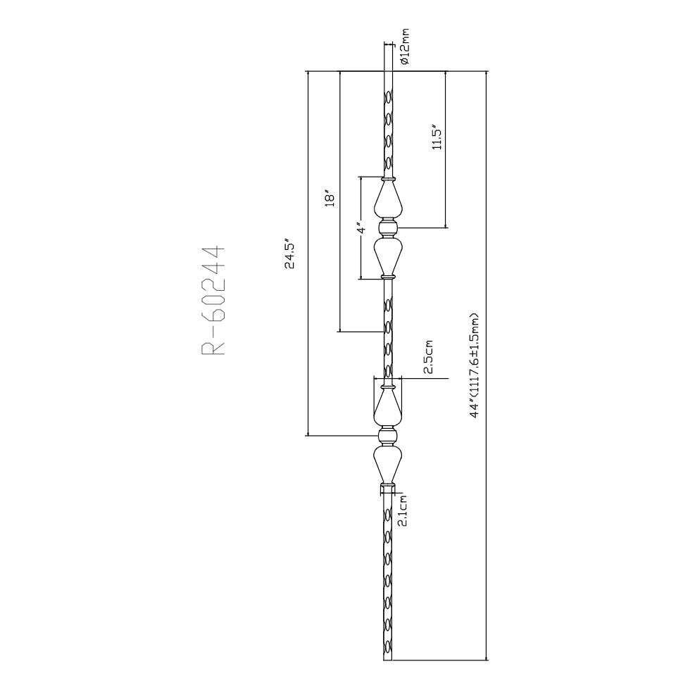 R60244 | Double Urn Iron Baluster | 2771 | 1/2"